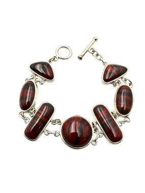 Whitney Kelly Sterling Silver Red Jasper Toggle  Bracelet 35 Grams 7.5 Inch
